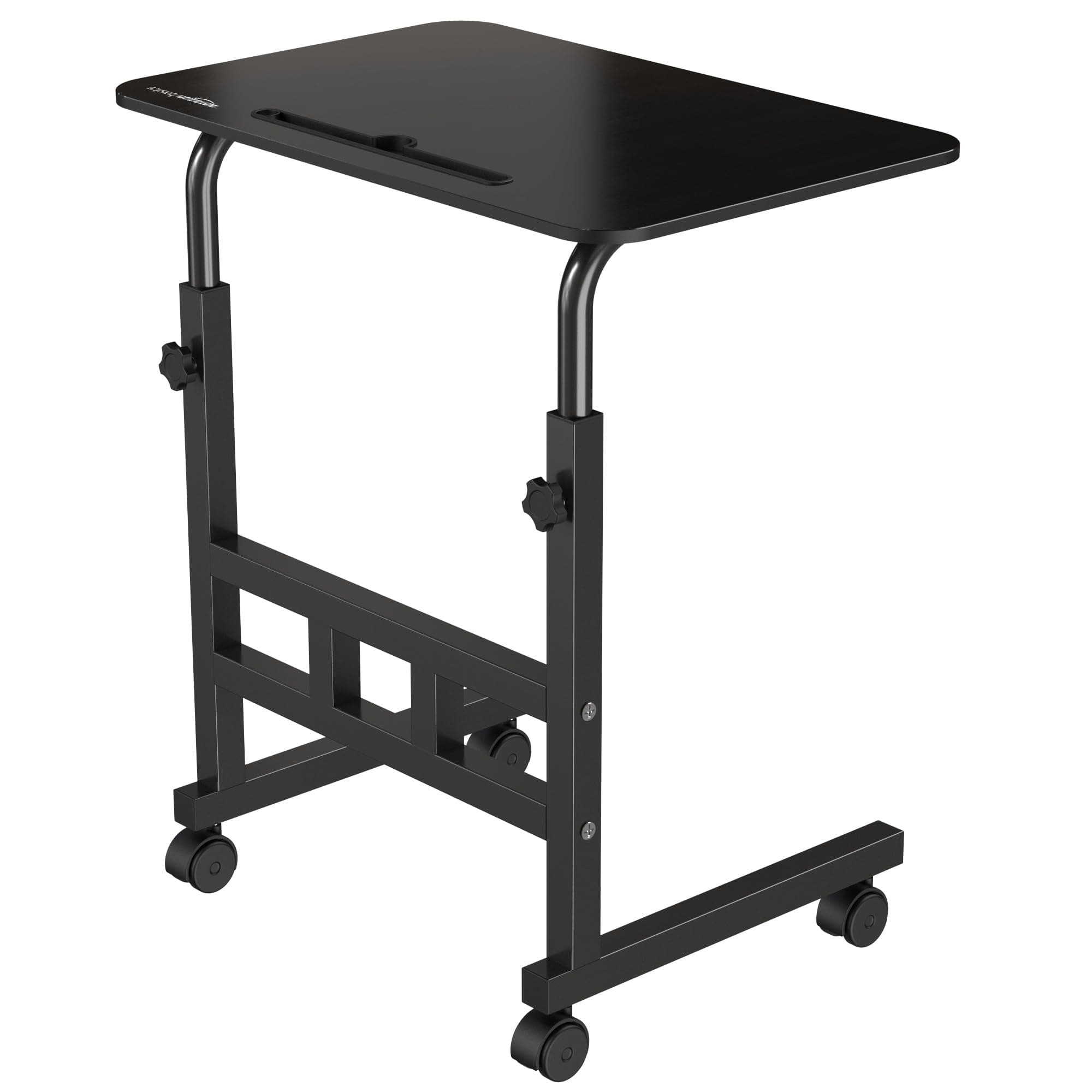 Amazon Basics Adjustable Height Wooden Table with Wheels | Portable Multipurpose Table | Smooth Rolling Wheels | Perfect Posture Adjustment | Trolly Laptop Table (Black)