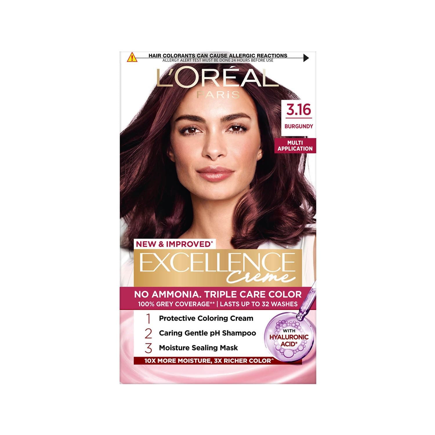 L'Oreal Paris Excellence Creme Hair Color, 3.16 Burgundy, 72ml+100g