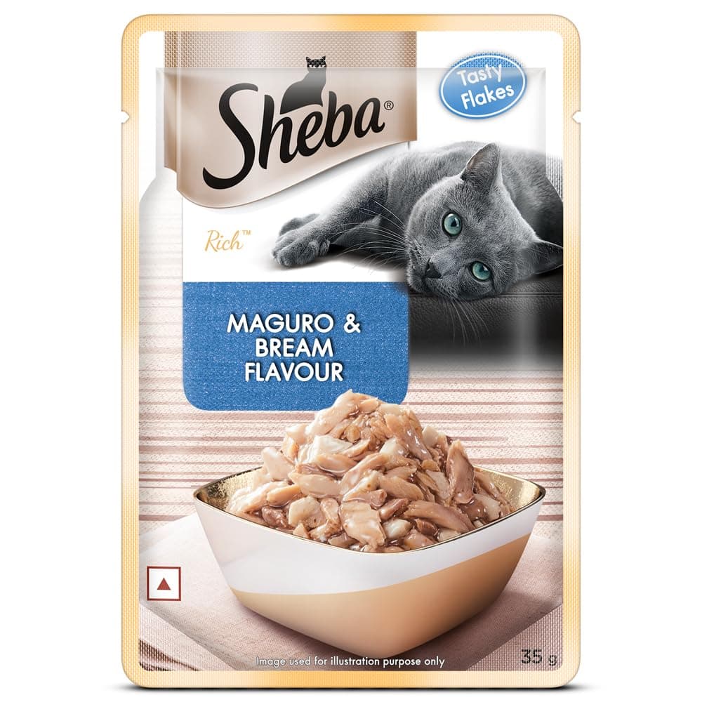Sheba Rich Premium Adult (1+ Years) Wet Cat Food, Maguro & Bream Flavour, 35 g Pouch, High-Moisture Wet Food for Healthy Hydration