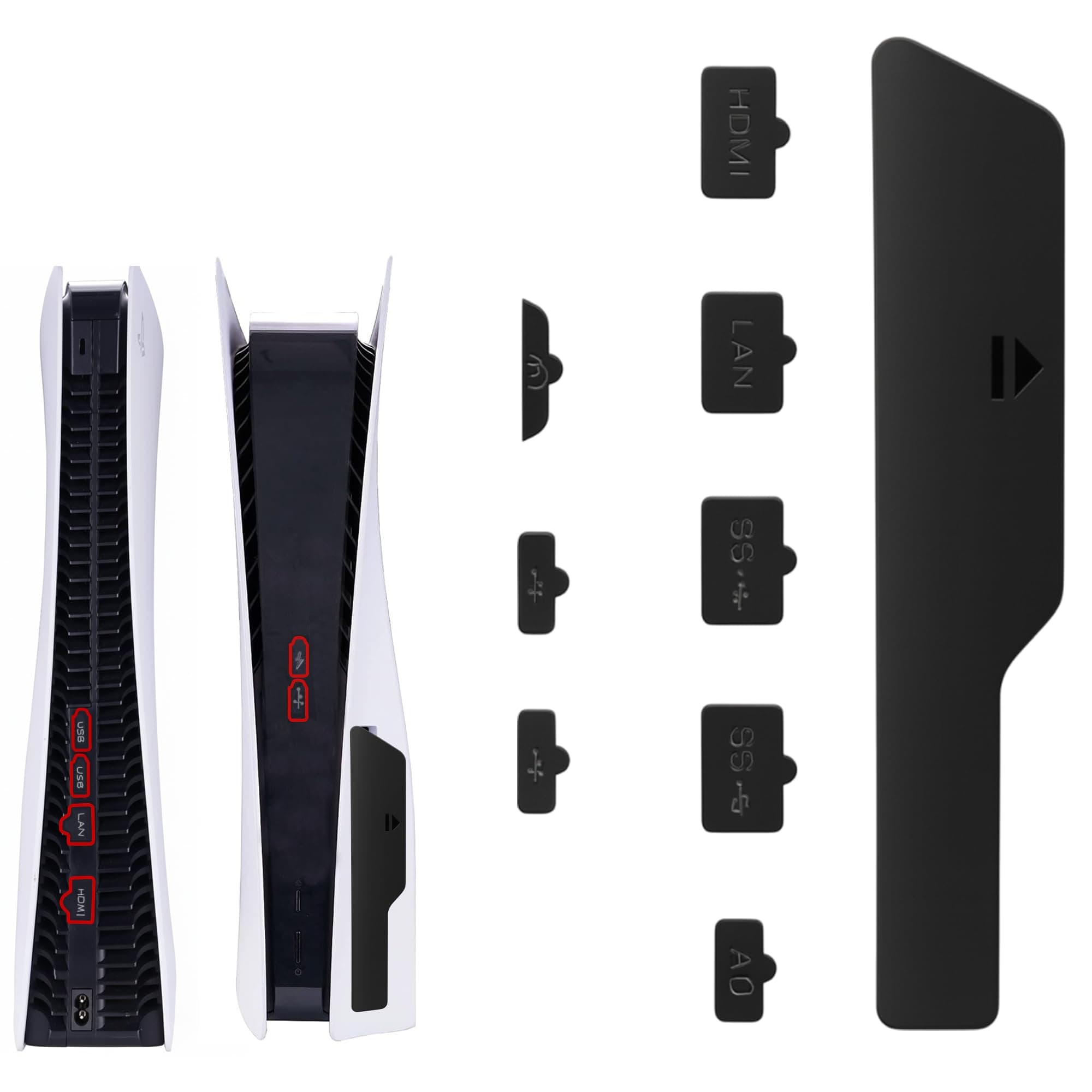 Sounce Dust Plug for PS5, 9 Pcs Dust Plug Kit, Slim Console, PS5 Silicone Plug Protector, Antidust Cover, Dustproof PlayStation 5 Disk/Digital Console Slim Game Accessories (Black)