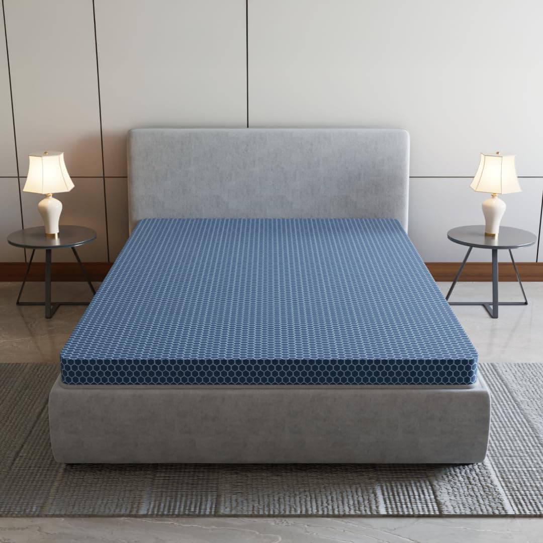 SleepyHug AirCell Ortho Spinex Essential 3 inch HR Foam Mattress | 3 Zones Support |5 Years Warranty | Back Pain Relief |Spine Alignment | Single Bed Size Blue (LxWxH -72x36x3 Inch)