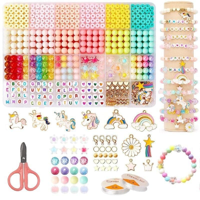 Style Keepers Unicorn Bracelet Making Kit for Girls | DIY Jewellery Craft Set with Colourful Beads, Letter Beads, Cute Charms & Elastic String | Creative Art & Craft Gift for Kids | DIY Girls Jewellery Making Set