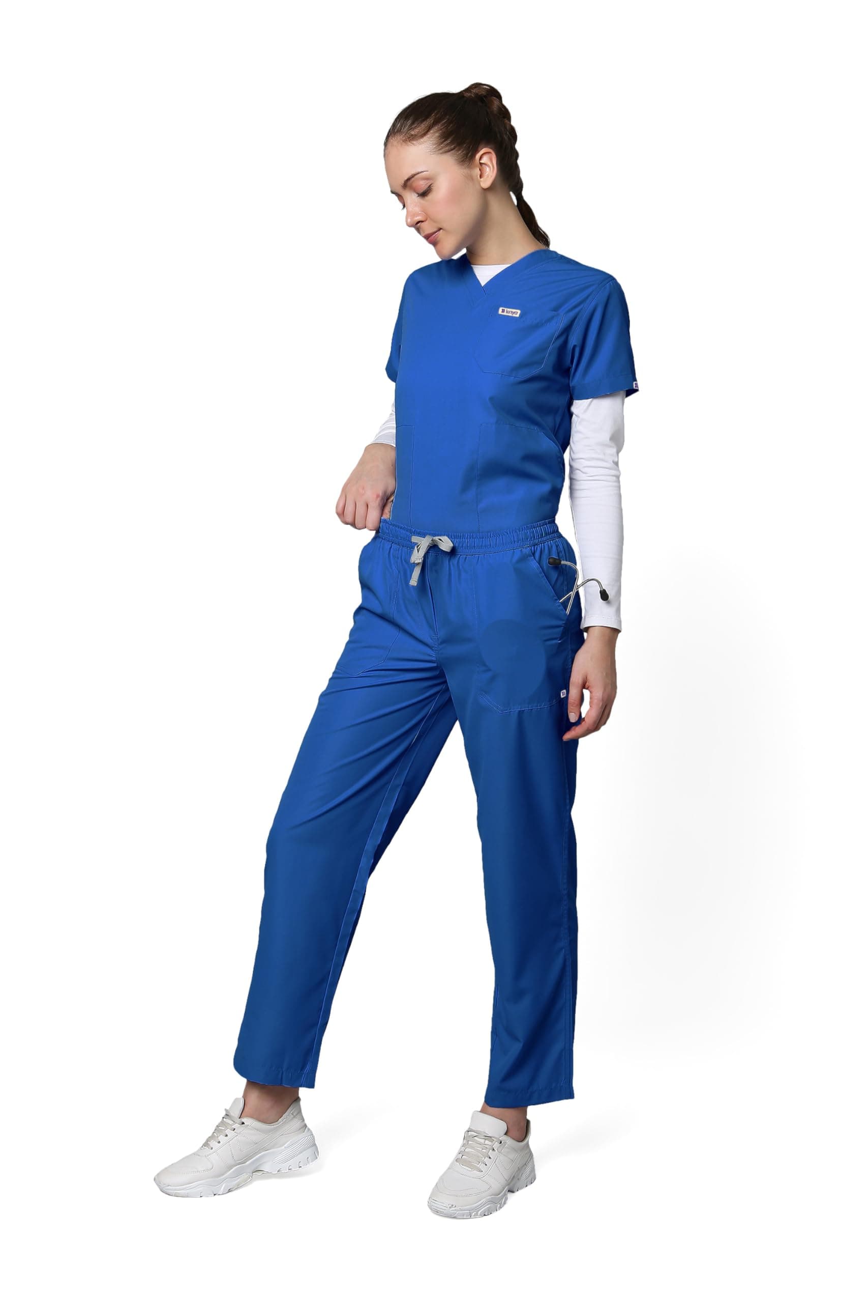Knya Scrub Suit for Women | 5 Pocket | V Neck Top & Bottom Set | Short Sleeves | Lightweight & Breathable | Hospital Clinic & OT Wear | Medical Uniform | Scrubs for Female Doctors Nurses & Dentists