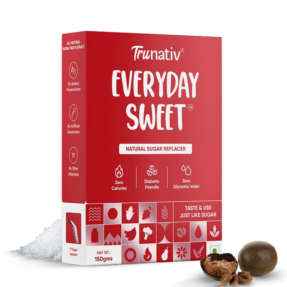 Trunativ Everyday Sweet | Erythritol & Monkfruit Sweetener Powder Loose Sugar Like Sweetener | Zero-Calorie Sugar Substitute | 1:1 Sugar Replacer for Cooking & Baking | Keto & Diabetic Friendly | 150g (Pack of 1)