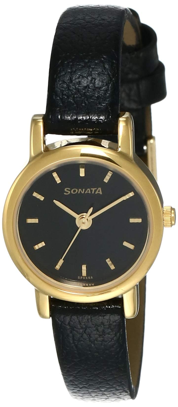 Sonata Quartz Analog Black Dial Black Leather Strap Watch for Women - NT8976YL03W