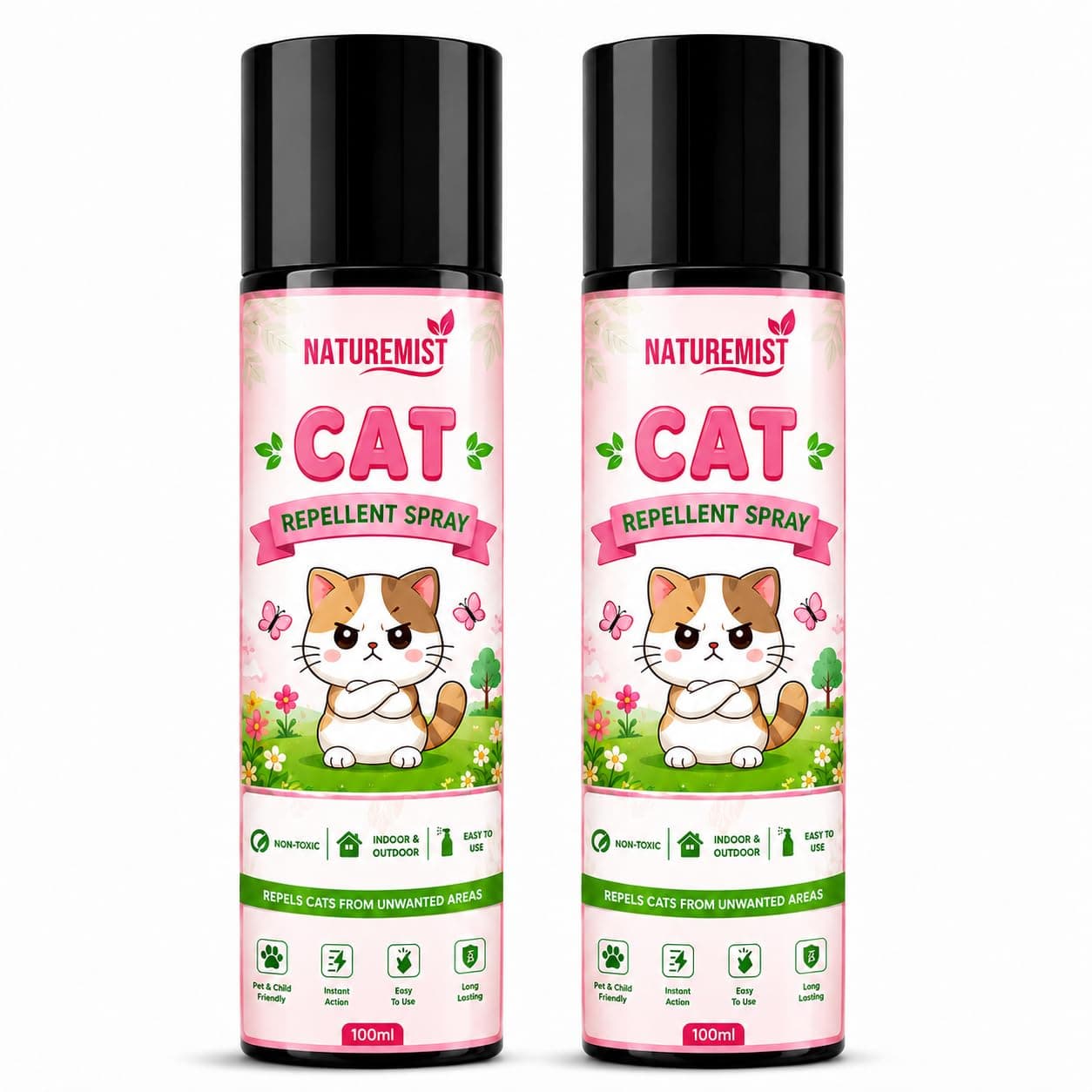 Cat Repellent Spray, Cat Pee & Poop Deterrent for Outdoor Use | Protect Home Gates, Yards, Boundaries & Vehicles from Cat Urine, Feces & Scratches 100ml X 2