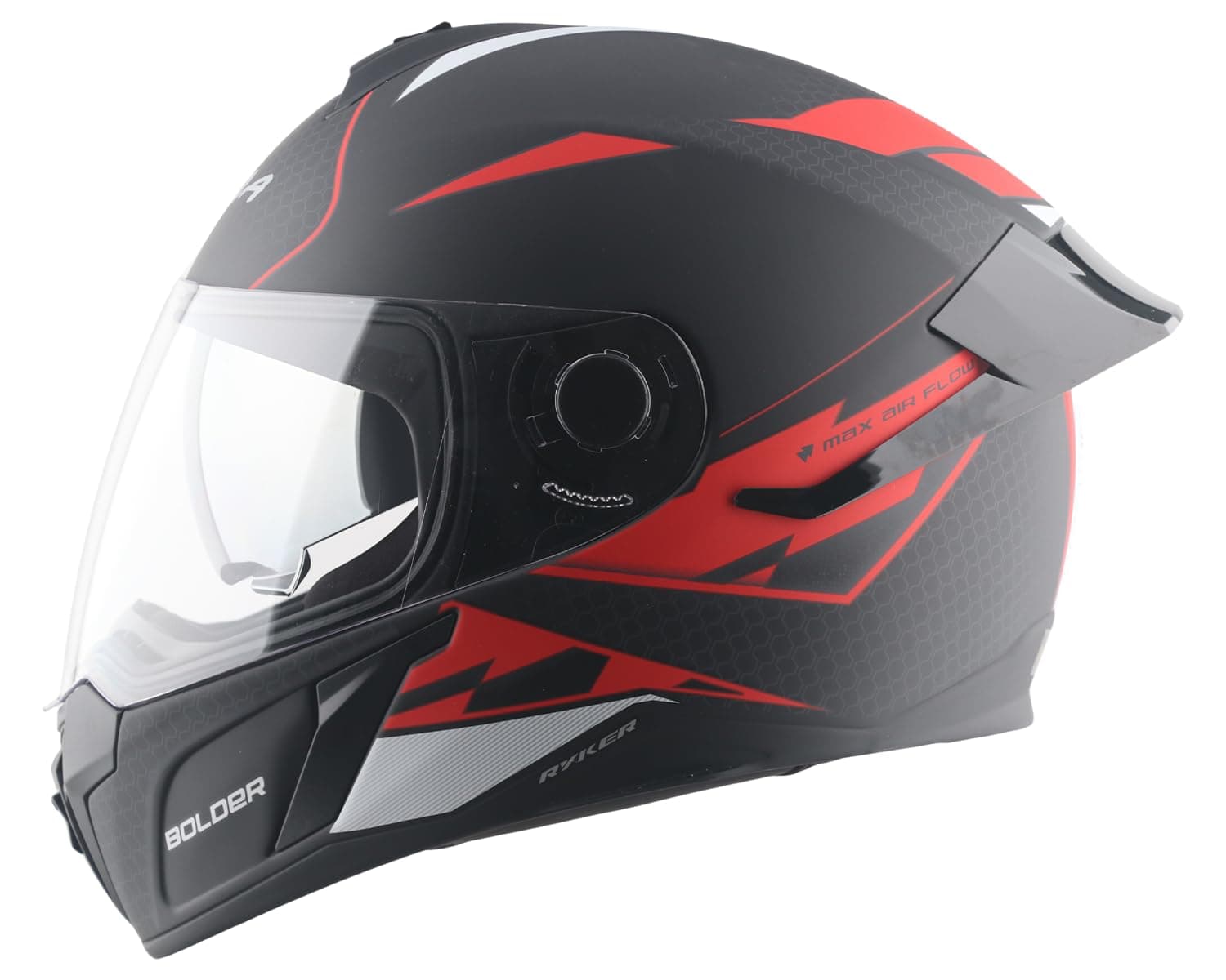 Vega Ryker Bolder Premium ISI Certified Matte Finish Full Face Helmet for Men with Dual Visor & Bold Graphic Protection – Dull Black Red, Size: L
