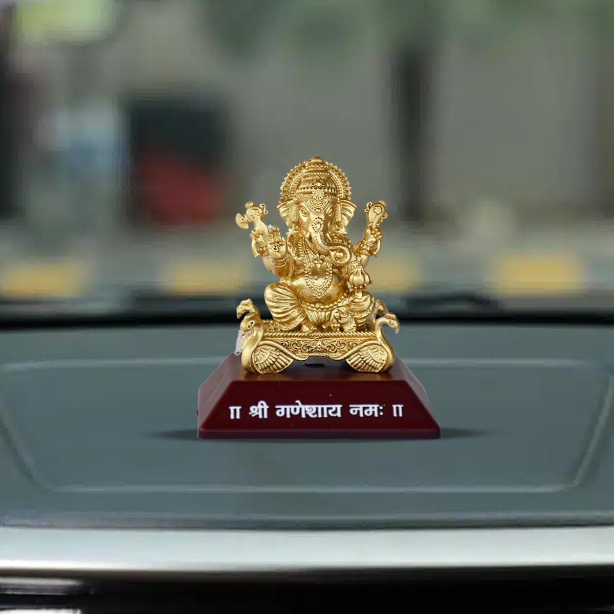 Saugat Traders Metal Ganesha Idol for Car Dashboard Home Decor Golden Ganesh Ji Statue Showpiece Diwali New Year Gift for Corporate Client, Friends, Employees Religious Gift