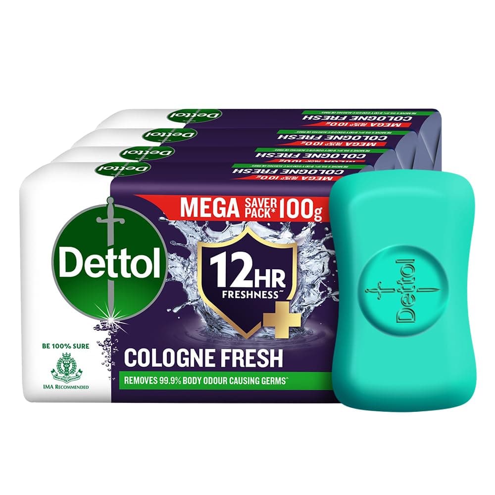 Dettol Cologne Fresh Bathing Soap Bar with 12hr Freshness and Germ Protection, 100g Pack of 4, (400gm)