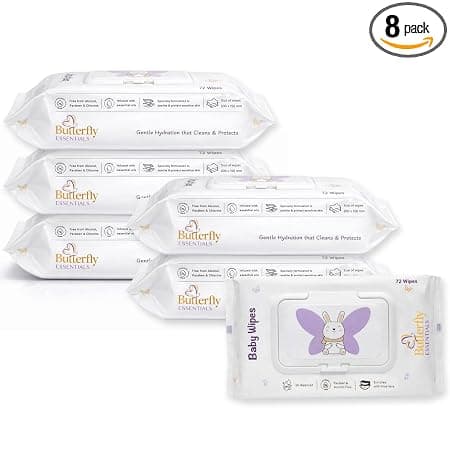 Baby Wipes, 72 Wipes (Pack of 8) | pH Balanced & Alcohol-Free Wet Wipes for Babies | Enriched with Aloe Vera | Gentle Cleaning for Sensitive Skin | Paraben Free