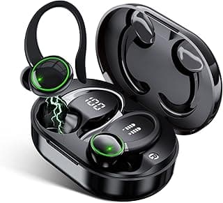 Bluetooth Earbuds 5.4 40hrs Playtime Wireless Charging Case Digital Display Sport Ear Buds with Earhooks Deep Bass IP6 Waterproof Over-Ear Earphones for Phone Laptop