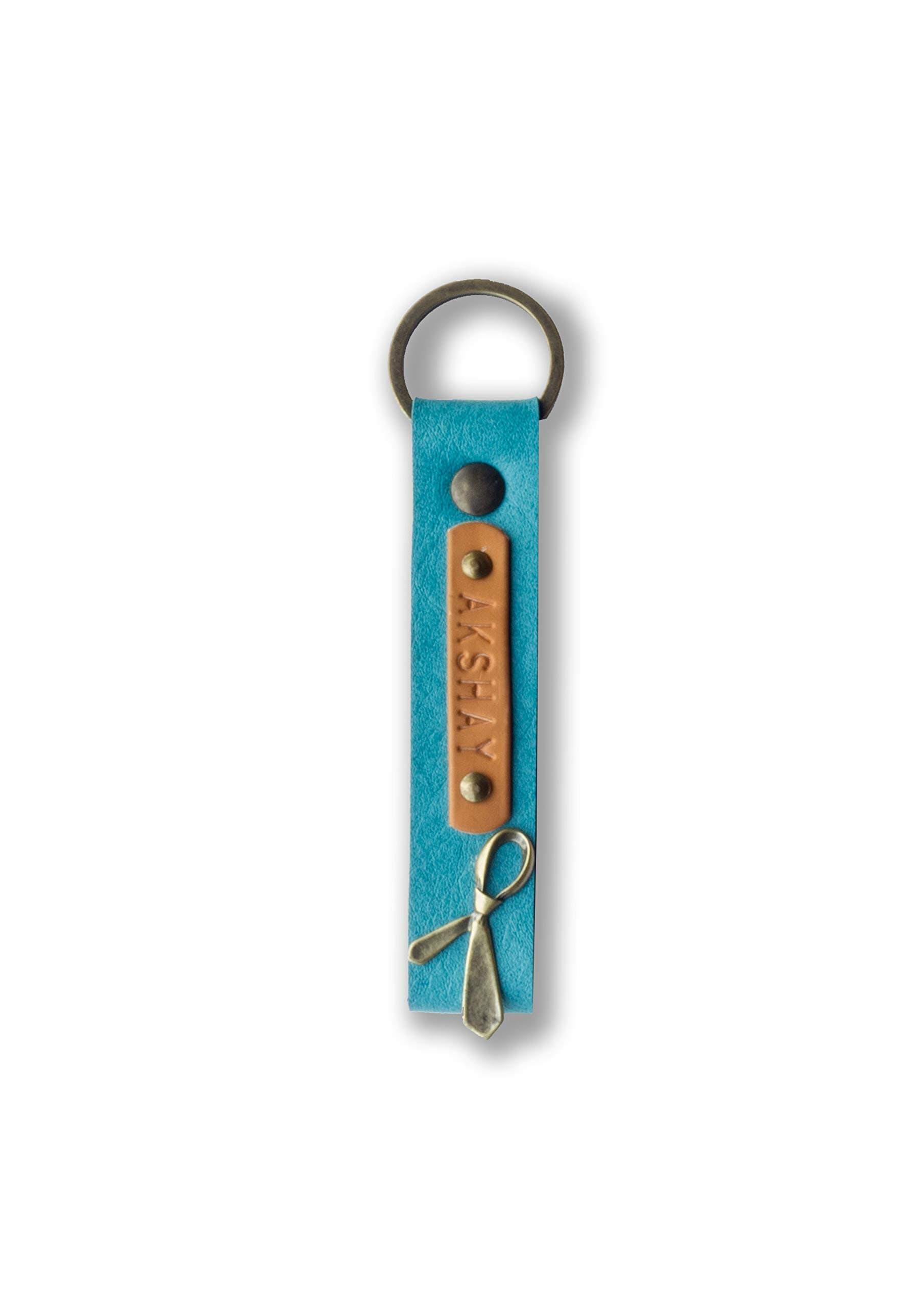 The Messy Corner Personalized Vegan Premium Leather Keychain | ForMen, Women & Kids | Customizable Keychain Featuring Charm and Name tag | Durable and Enduring Unisex Present with Metal Ring | Blue