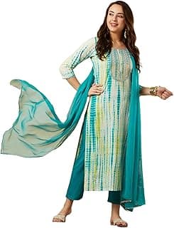 GoSriKi Women's Rayon Viscose Straight Printed Kurta with Pant