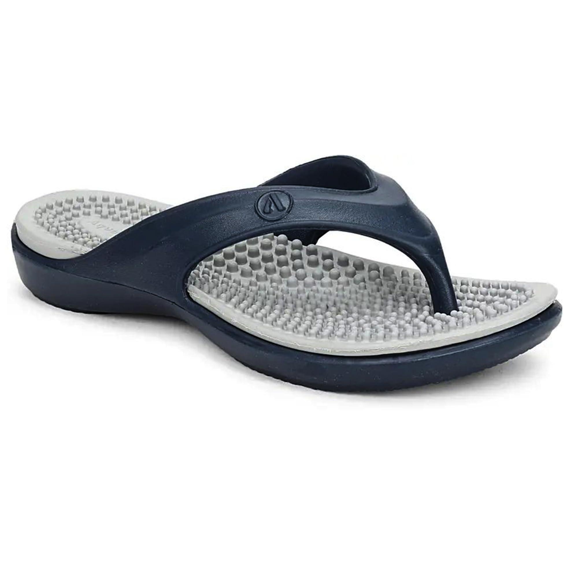 Aqualite Extra Soft Acupressure | Comfortable & Lightweight | All Day Wear Acupressure Slipper| Women's & Girl's Slippers | (D.GREY/N.BLUE, UK Footwear Size System, Adult, Women, Numeric, Medium, 6)