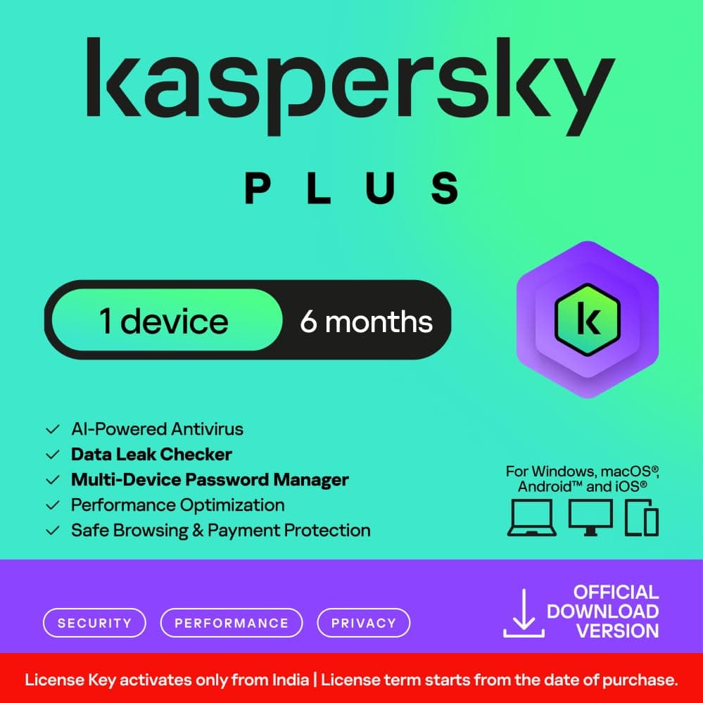 Kaspersky Plus Security | 1 Device | 6 Months | Email Delivery in 1 Hour