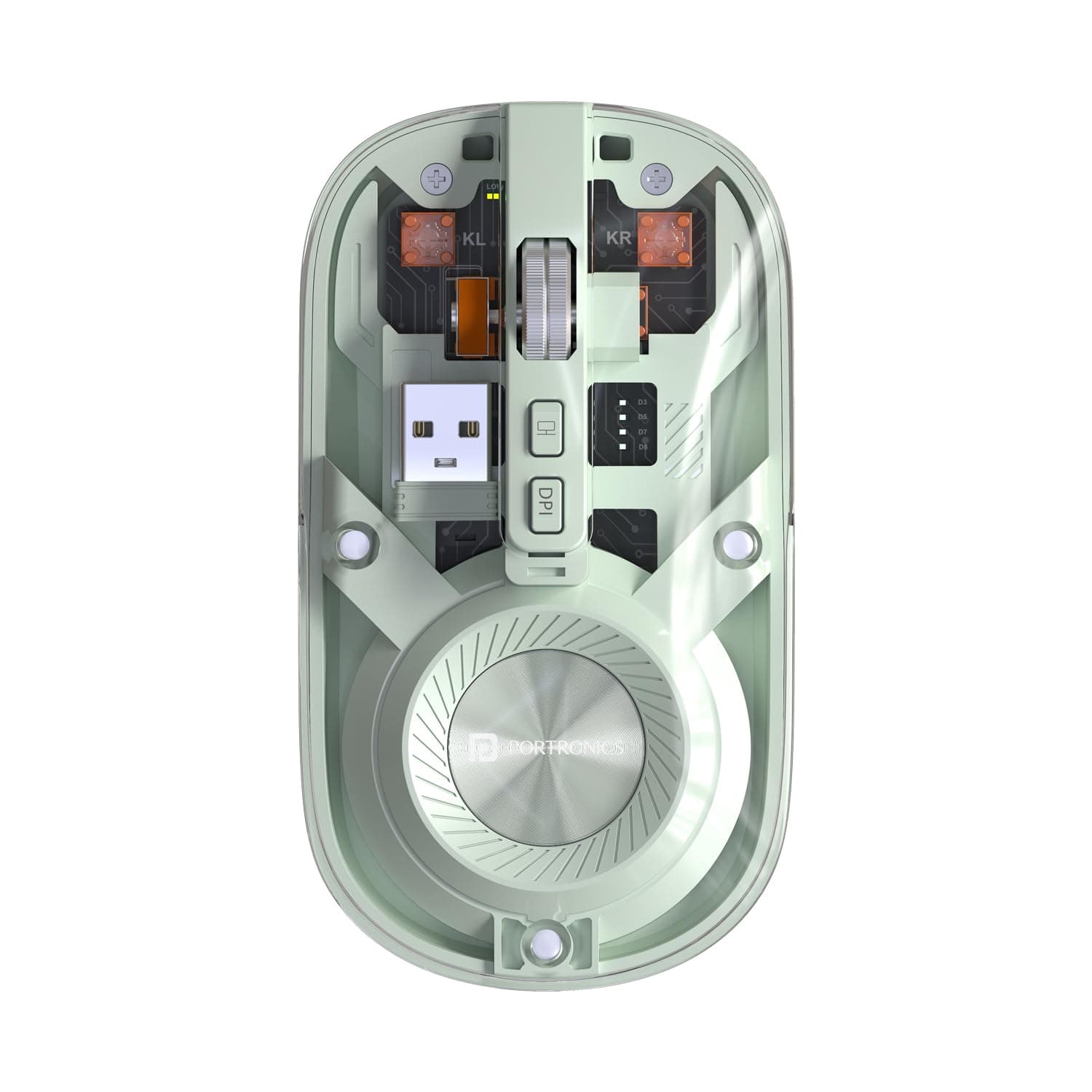 Portronics Toad 8 Transparent Wireless Bluetooth Mouse with Dual Wireless (BT + 2.4 GHz), Rechargeable Battery, Noise-Free Clicking, Show/Hide Desktop, Multi-Device Pair, Adjust Sensitivity (Green)