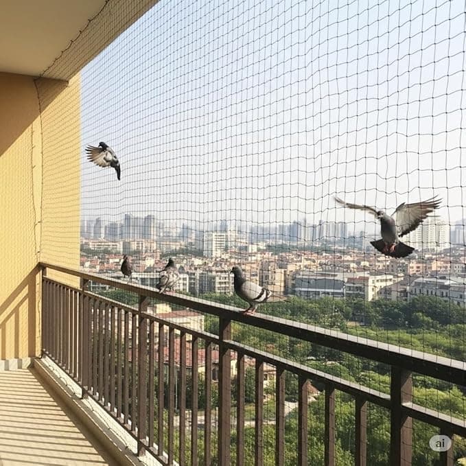 Voosoto Pigeon Nets for Balconies (6 x 12 Ft - White) Anti Bird Pigeons Control Net, Heavy Duty HDPE Mesh Net for Balconies, Installation Kit Included