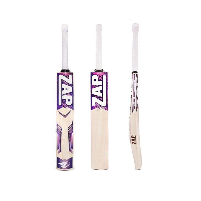 ZAP Pro Kashmir Willow Cricket Bat (Size 6) for Boys 12-14 | Top Grade Willow | Professional Bat for Leather Ball | Shock Absorption Singapore Cane Handle | Ring Grip | Fiber Tape & Cover Included