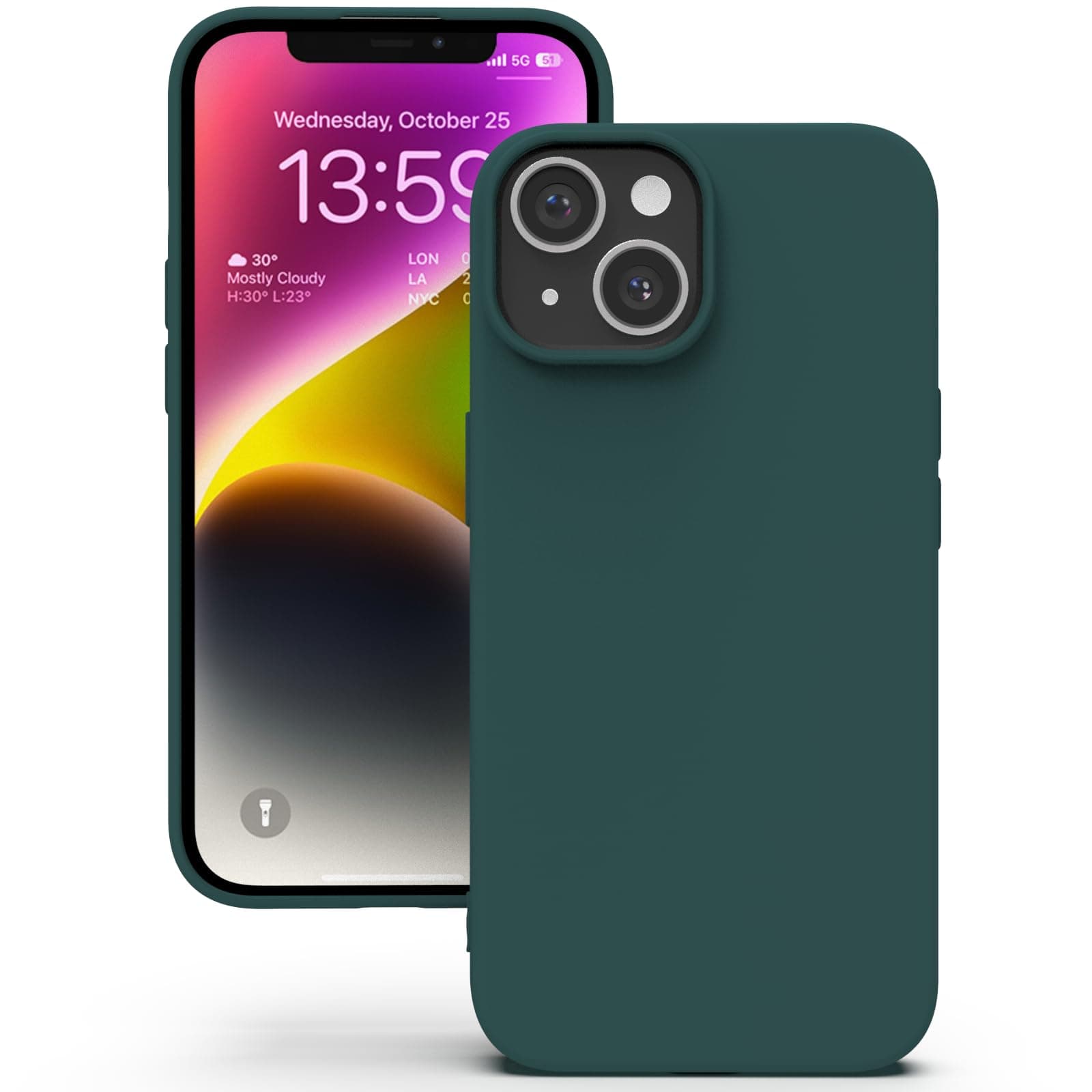 YATWIN Silicone Back Case for iPhone 14, Soft-Touch Phone Back Cover for Apple iPhone 14 - Dark Green