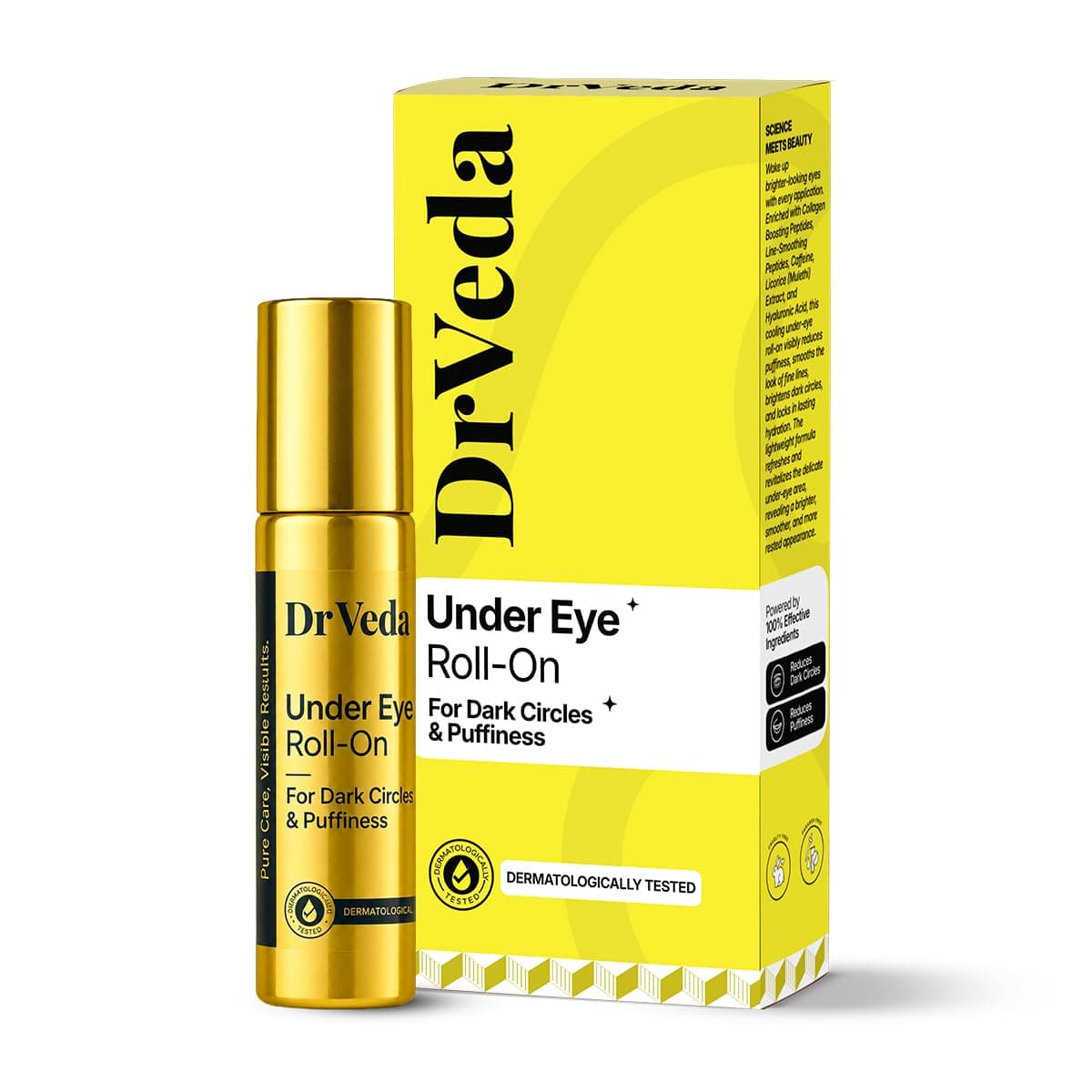 DrVeda Under Eye Roll-On for Dark Circles Removal, Puffiness & Fine Lines | Under Eye Cream with Cooling, Brightening & Hydrating Formula | Anti-Wrinkle | For Men & Women | 10 ml