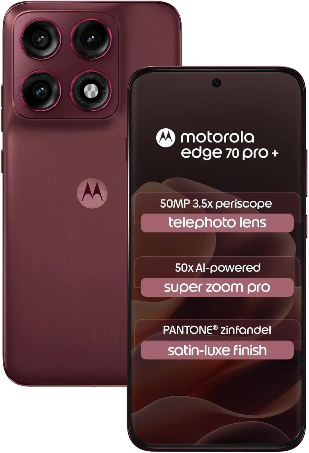 Motorola Edge 70 Pro+ 5G (Satin-Luxe Pantone Zinfandel Maroon, 12GB RAM, 256GB Storage) | Dimensity 8500 Extreme Processor | 50MP + 50MP + 50MP Triple AI Camera |6.8" FHD+ pOLED Display|
