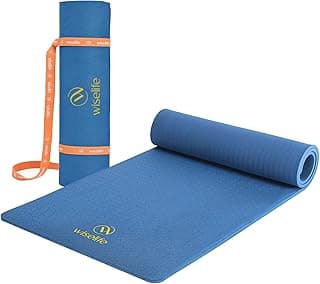 WiseLife Classic Eco-TPE 10 MM Yoga Mat with Yoga Strap for Men & Women | Extra Thick, Long & Wide Non-Slip, Anti-Tear Exercise Mat for Home, Gym, Workout, Fitness, Yoga & Pilates (Navy Blue)