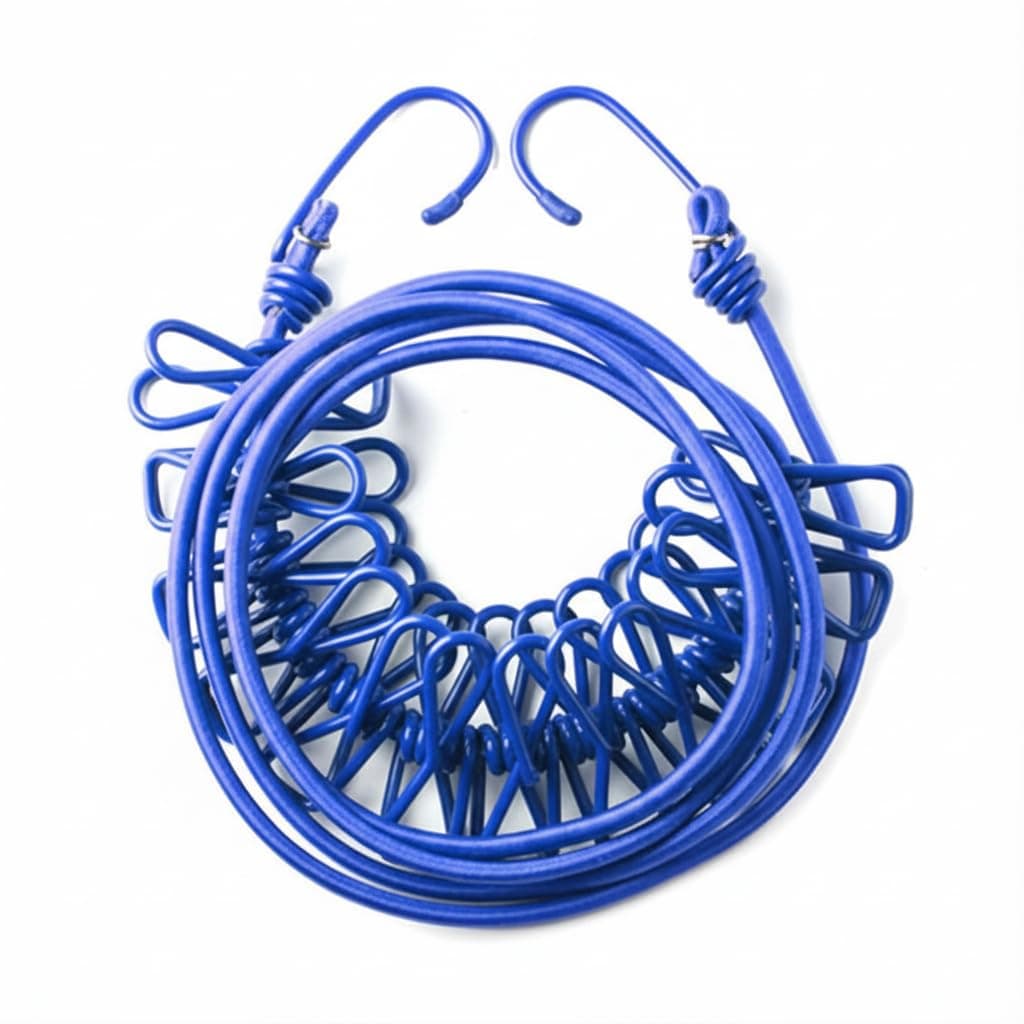 PulGos 1 Pc Elastic Clothes Drying Rope with Hooks & 12 Clips | Portable Hanging Clothesline for Travel, Home, Balcony & Outdoor Use | Kapde Sukhane Ki Rassi Wire | Strong Stretchable Multicolour