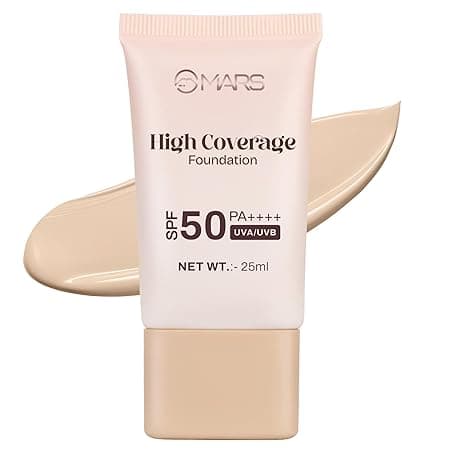 MARS SPF50 PA++++ High Coverage Foundation (25ml) (03-NATURAL BEIGE) | Blemish Free & Blendable Makeup | For All Skin Type | IN-VIVO Tested with 5 Star UVA+UVB Protection Boost Rating
