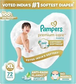 Pampers Premium Care Pant Style Baby Diapers XL 72 Count | No Marks Design | Voted India’s #1 Softest Diaper | All in 1 diaper with 360 Cottony Softness