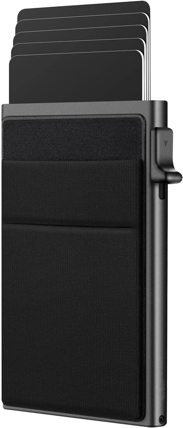VOGARD Aluminium Men and Women Pop Up Slim Card Wallet RFID Blocking with Money Pocket | Minimalist Credit Card Holder | Holds up to 8 Cards (Black)