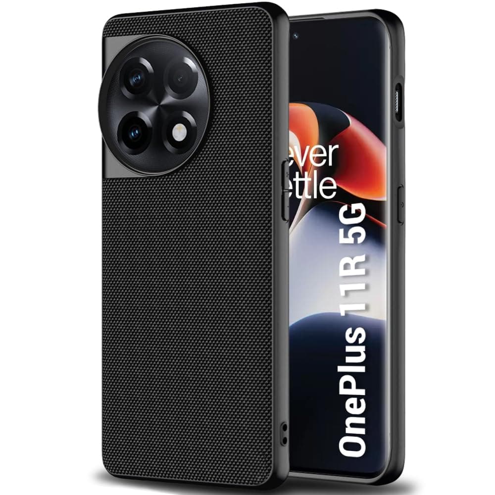 TheGiftKart Back Cover Case for OnePlus 11R 5G | Slim & Lightweight | Ultra-Premium Design | Camera Protection Bump | Fabric Texture Case Cover (PC & TPU, Black)