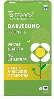 Teabox Darjeeling Green Tea | 25 Tea Bags with Whole Leaf Green Tea | Rich in Antioxidants | Smooth and Fresh Flavour | Low Caffeine