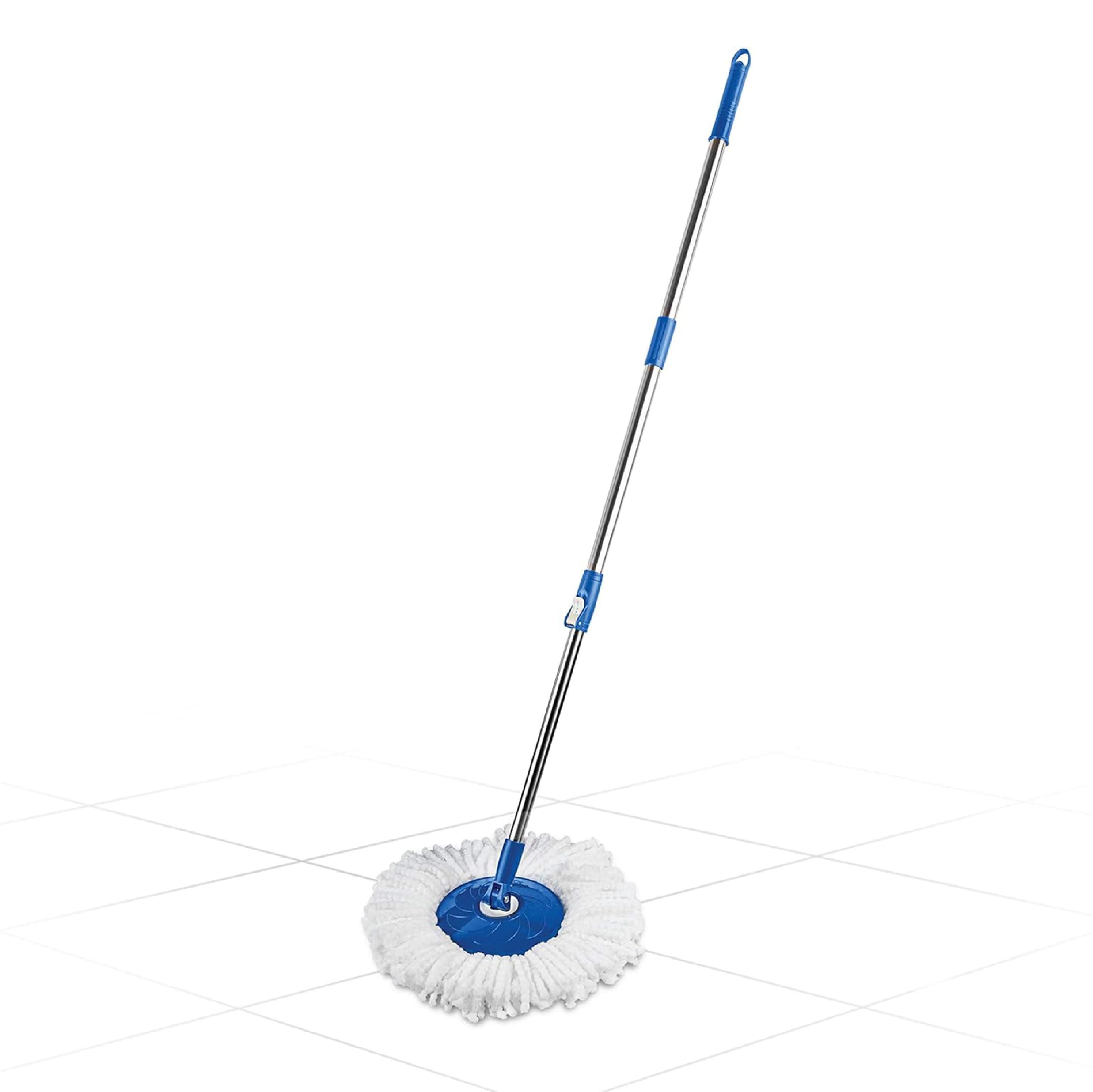 Gala Spin Mop Extendable Handle/Stick Rod with Microfiber Refill (150750), White & Blue finish