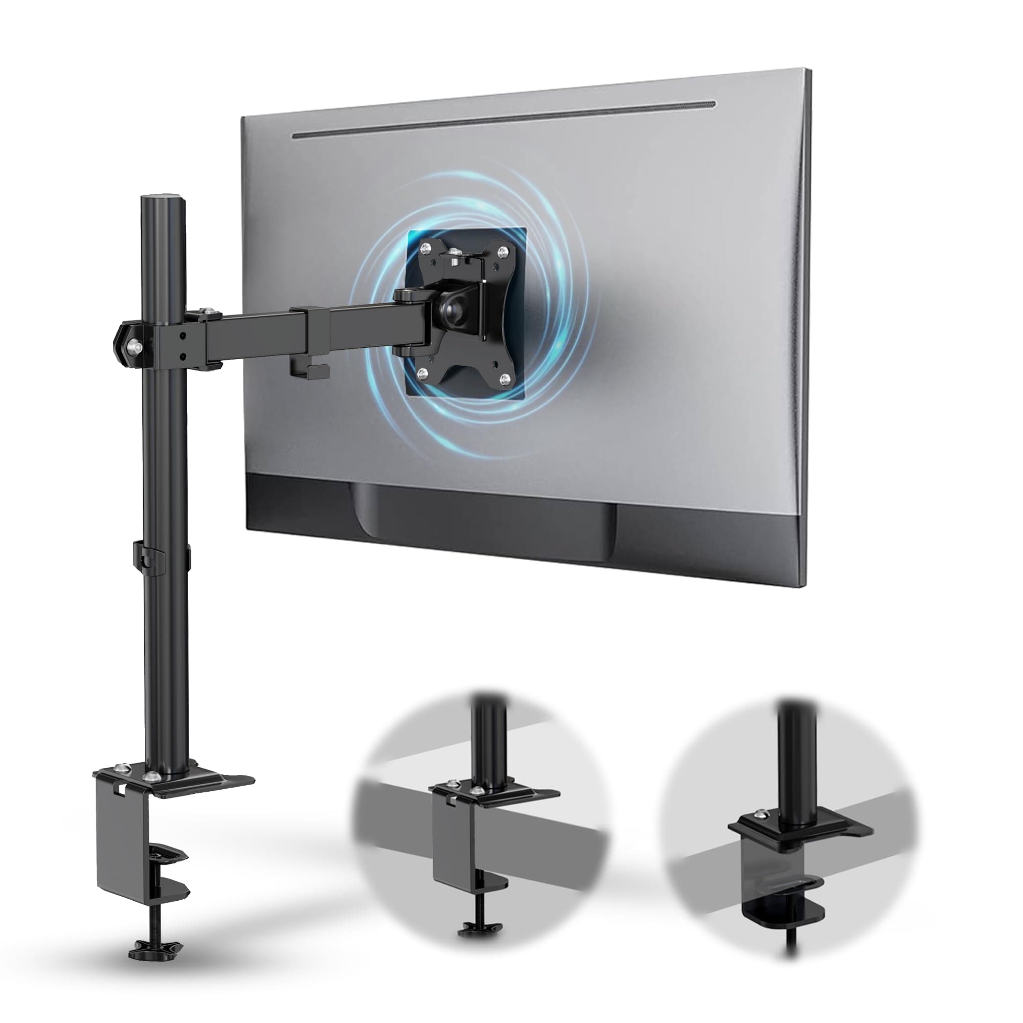 White Mulberry Single Monitor Arm Desk Mount for 15–32 Inch Monitors, Height Adjustable Monitor Stand, 10 kg Capacity, 360° Rotation, VESA 75x75/100x100, Cable Management