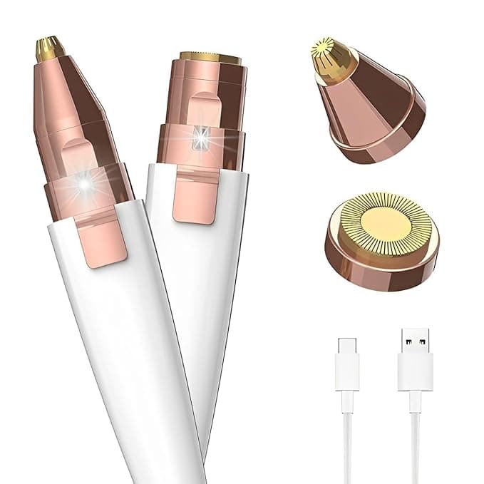 VIFERA 2-in-1 Eyebrow Trimmer for Women - Facial Hair Removal Machine For Women - Face,Upper Lips,Cheek, Chin and Nose Hair Remover Epilator, USB RECHARGEABLE With Light (White)