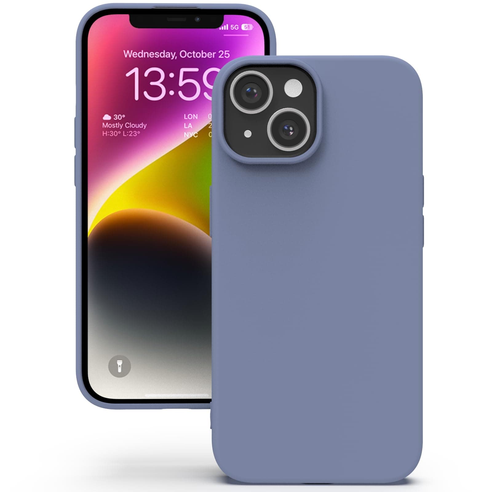 YATWIN Silicone Back Case for iPhone 14, Soft-Touch Phone Back Cover for Apple iPhone 14 - Lavender Grey