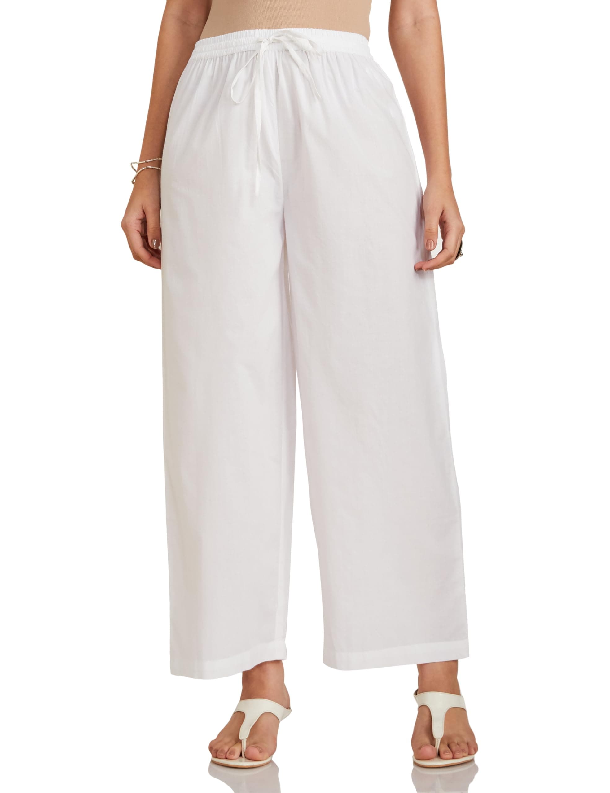 Amazon Brand - Myx Womens Loose Palazzo (PAG 225_White_Medium)