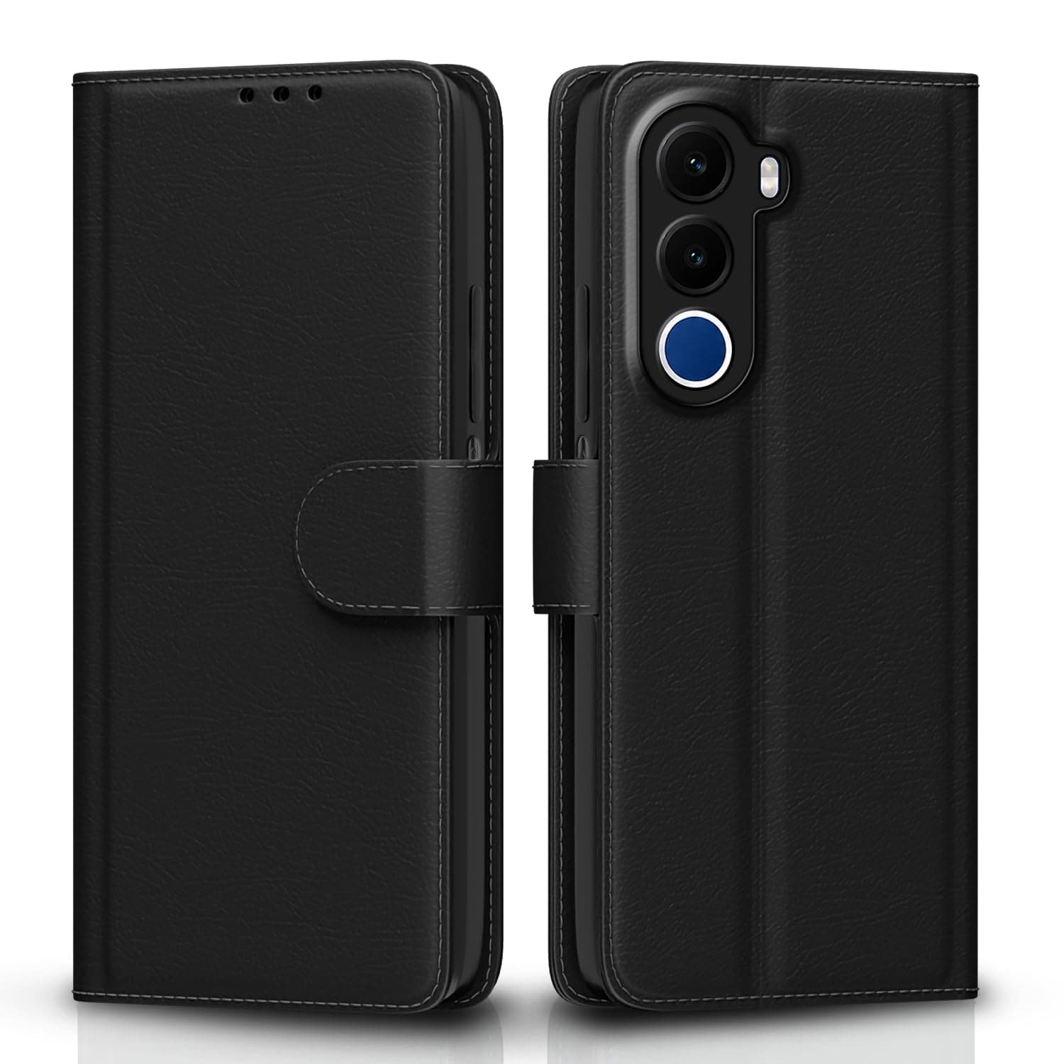 Pikkme Flip Cover for Realme C100x Leather Finish | Inside TPU with Card Pockets | Wallet Stand and Shock Proof | Complete Protection Flip Case (Black)