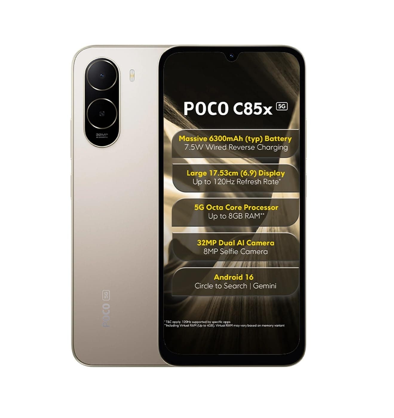 POCO C85x 5G Smartphone (Sunset Gold, 4GB RAM), (128GB Storage)