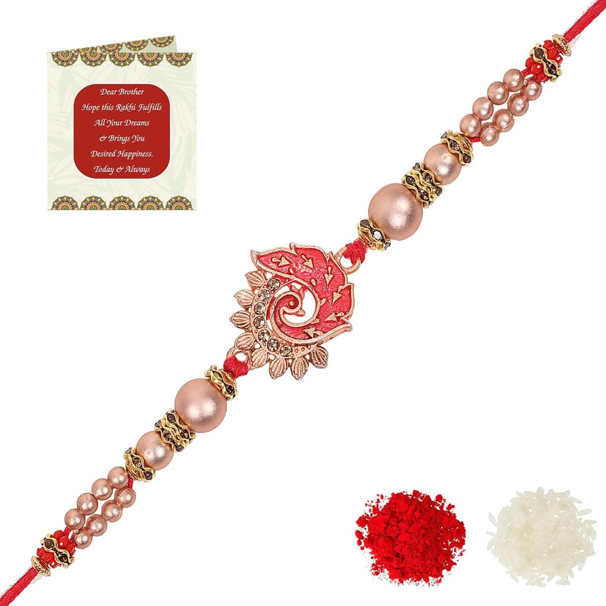 Riddhika Ventures Meenakari Peacock Rakhi – A Bond of Love & Protection with Roli Chawal and Greeting Card (K4)