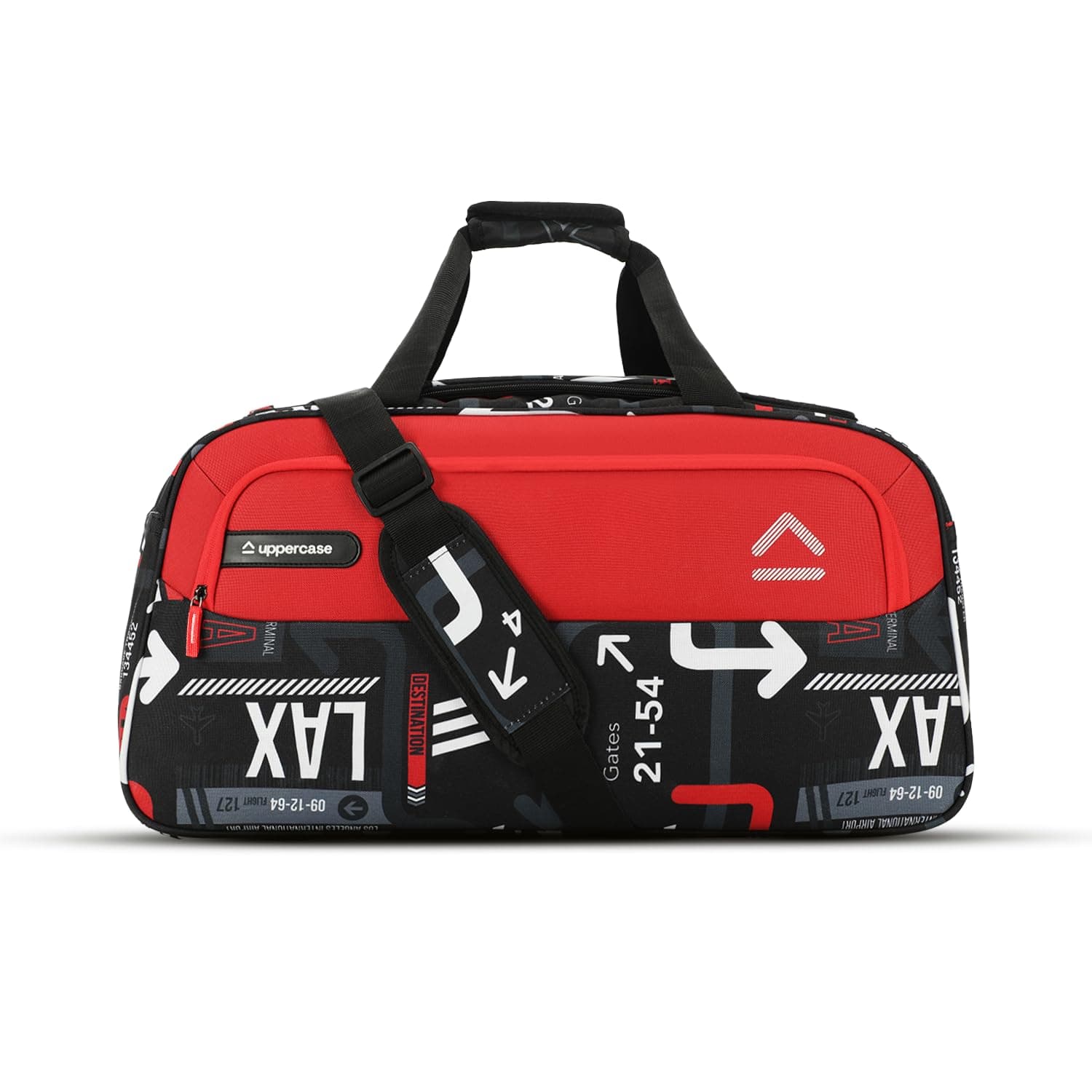 uppercase JFK 55 Cm Duffle Bag | 44 LTS |Dust Resistant Travel Polyester Duffle Bag | Spacious Main Compartment|Adjustable Shoulder Strap | Sustainable Duffle Bags for Women & Men|(Red)