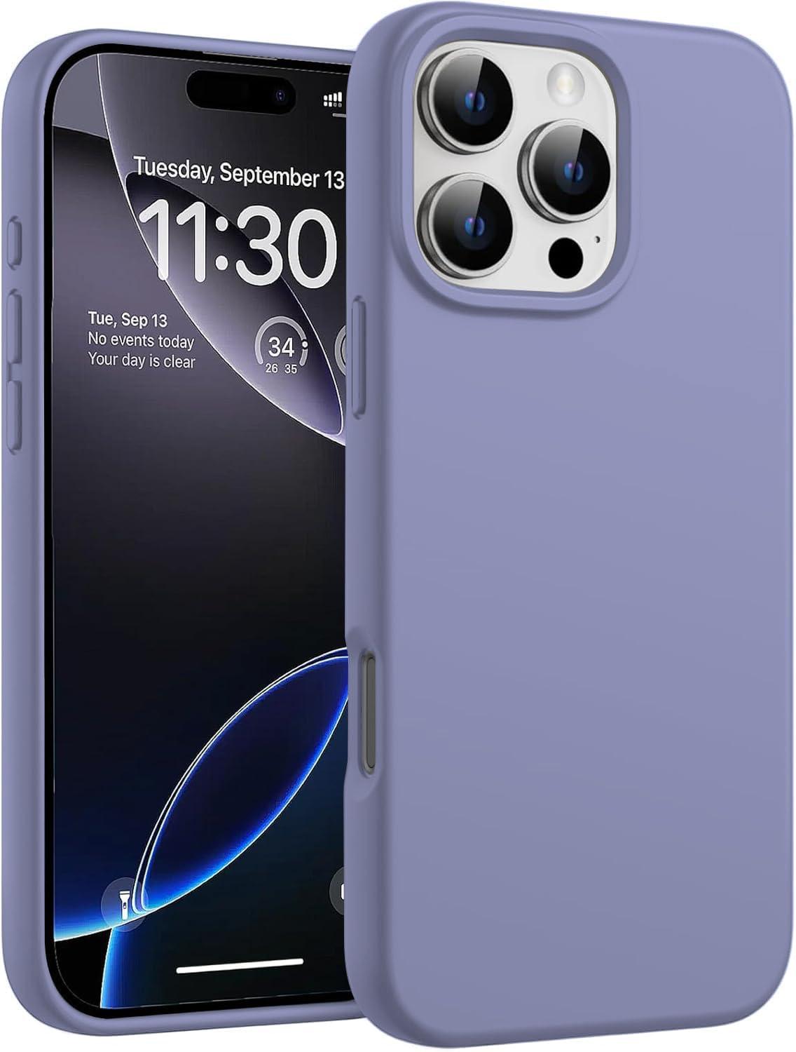 DIZORO Compatible for iPhone 16 Pro Max Case Slim Liquid Silicone 3 Layers Full Covered Soft Gel Rubber Phone Case Protective Cover 6.9 Inch - Lavender Gray