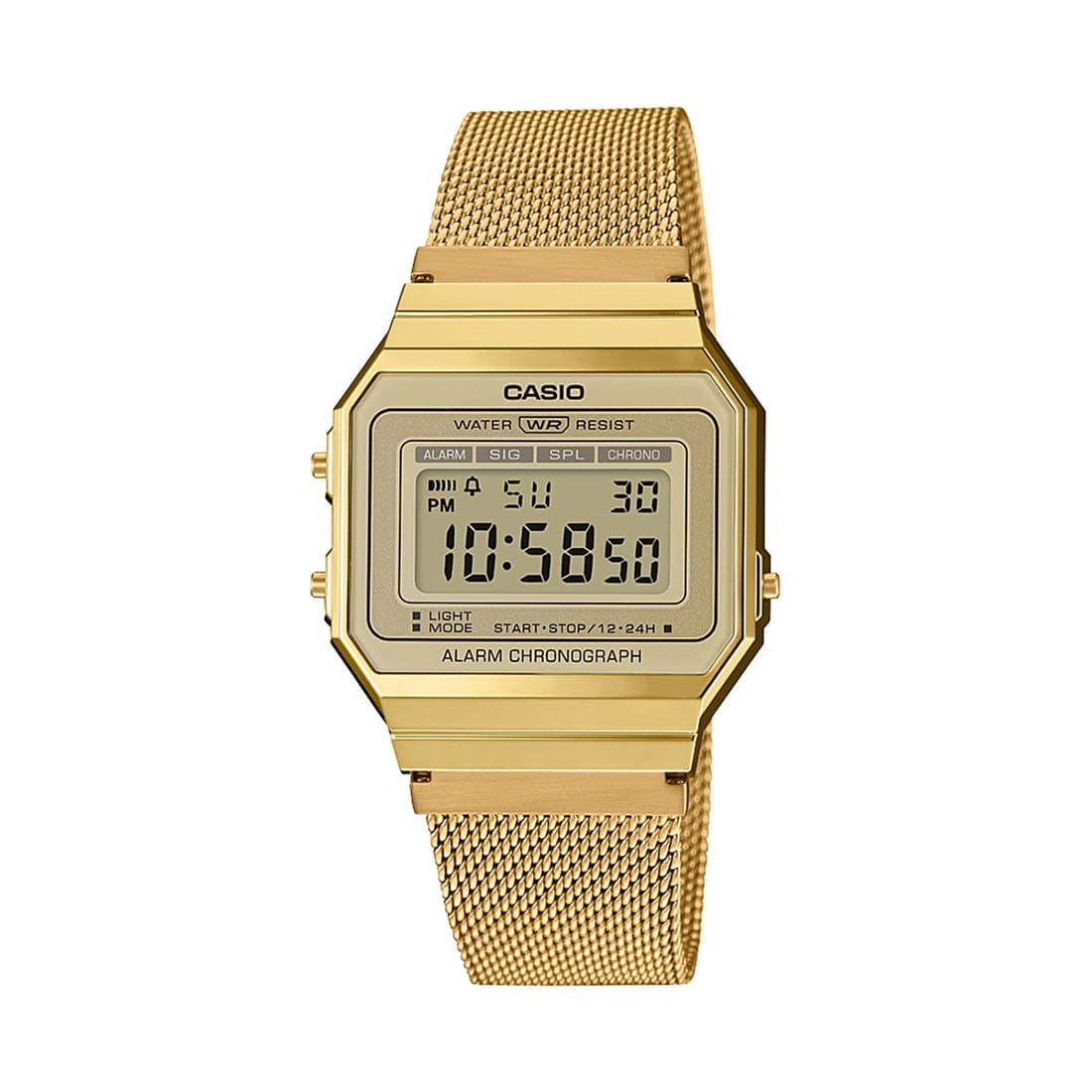 Casio Vintage A700WMG-9ADF Digital Gold Dial Unisex Watch Gold Metal Strap (D171)