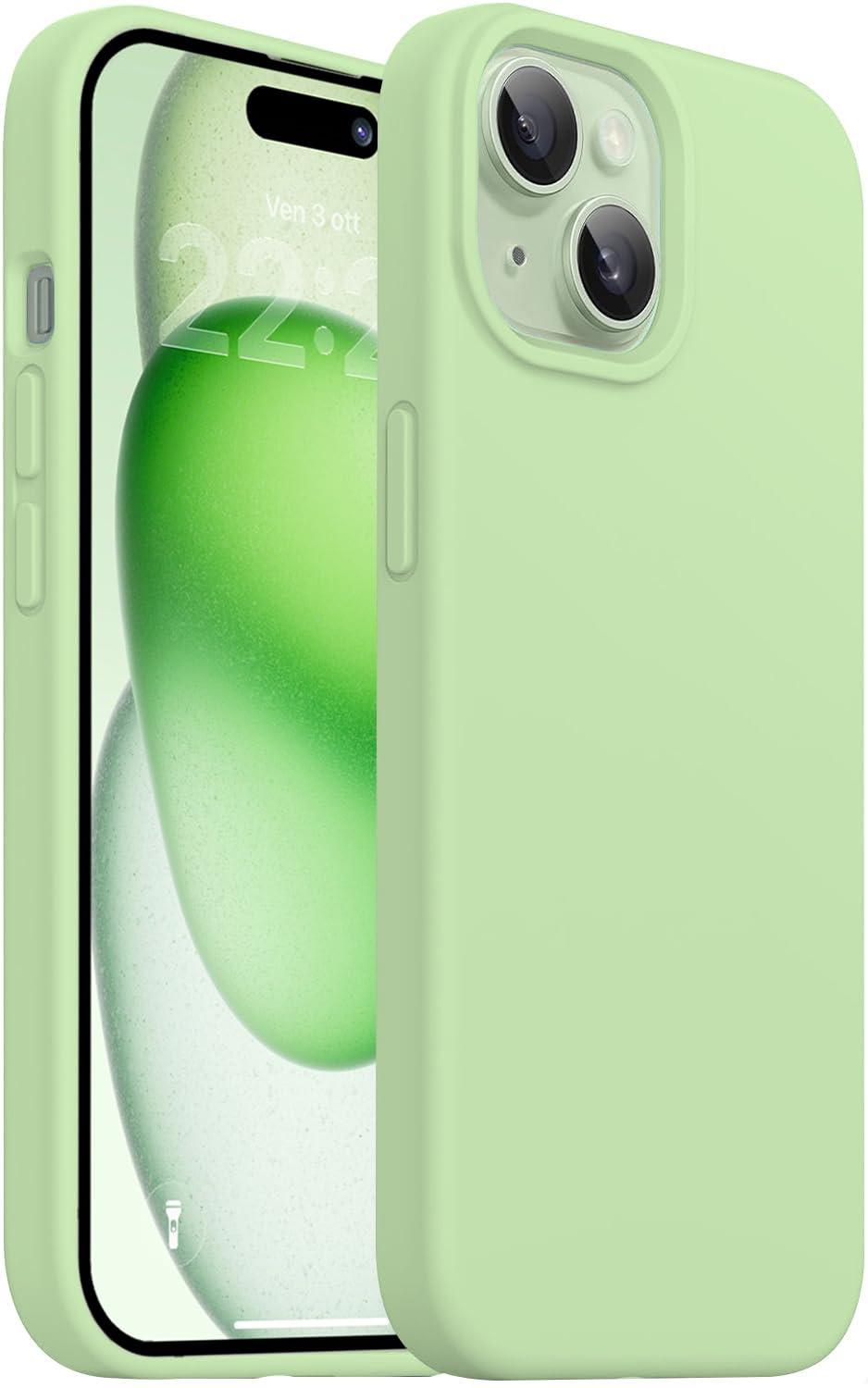 DIZORO Compatible for iPhone 15 Plus Camera Protection Case 6.7, Slim Liquid Silicone Case 3 Layers Full Covered Soft Gel Rubber Phone Case Protective Cover 6.7 Inch (Matcha)