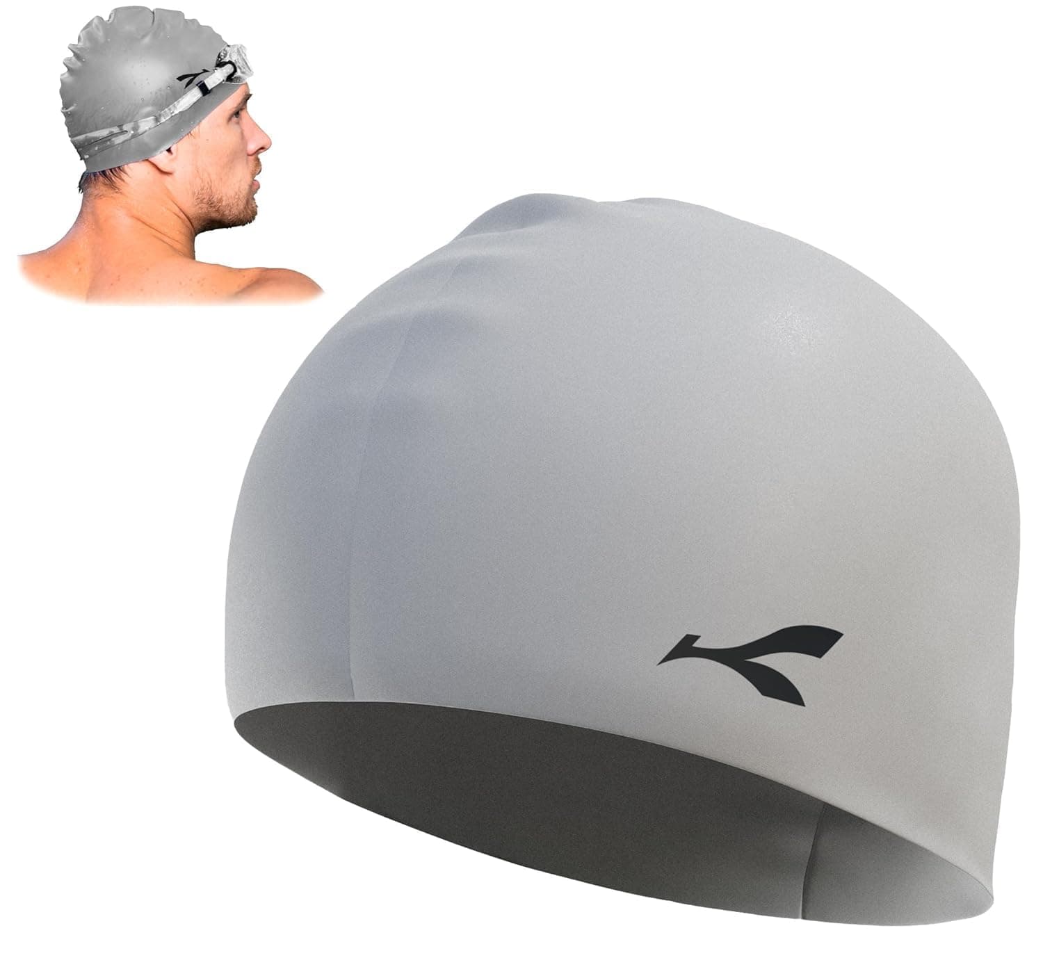 Konex Waterproof Silicone Swimming Cap | Unisex | Stretchable | Light Grey