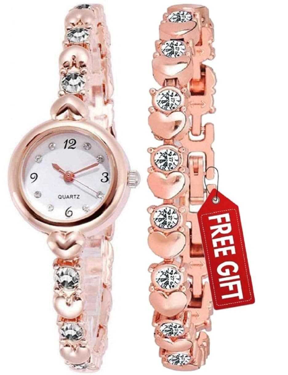 Acnos® Premium Luxury Analogue Girl's Stainless Steel Watch(White Dial Rosegold/D-White Colored Strap)