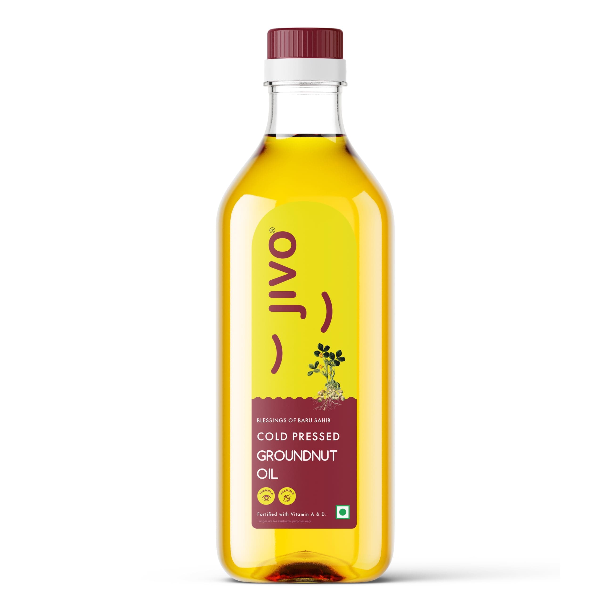 Jivo Groundnut Oil 1 Litre | Cold Pressed, Unrefined Peanut Oil for Cooking | Vitamin A & D Fortified, Chemical-Free Ground Nut Oil 1L