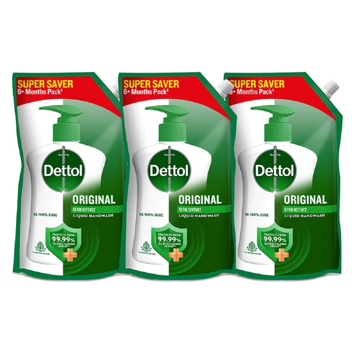 Dettol Liquid Handwash Refill - Original Hand Wash- 675ml (Pack of 3) | Germ Defence Formula | 10x Better Germ Protection