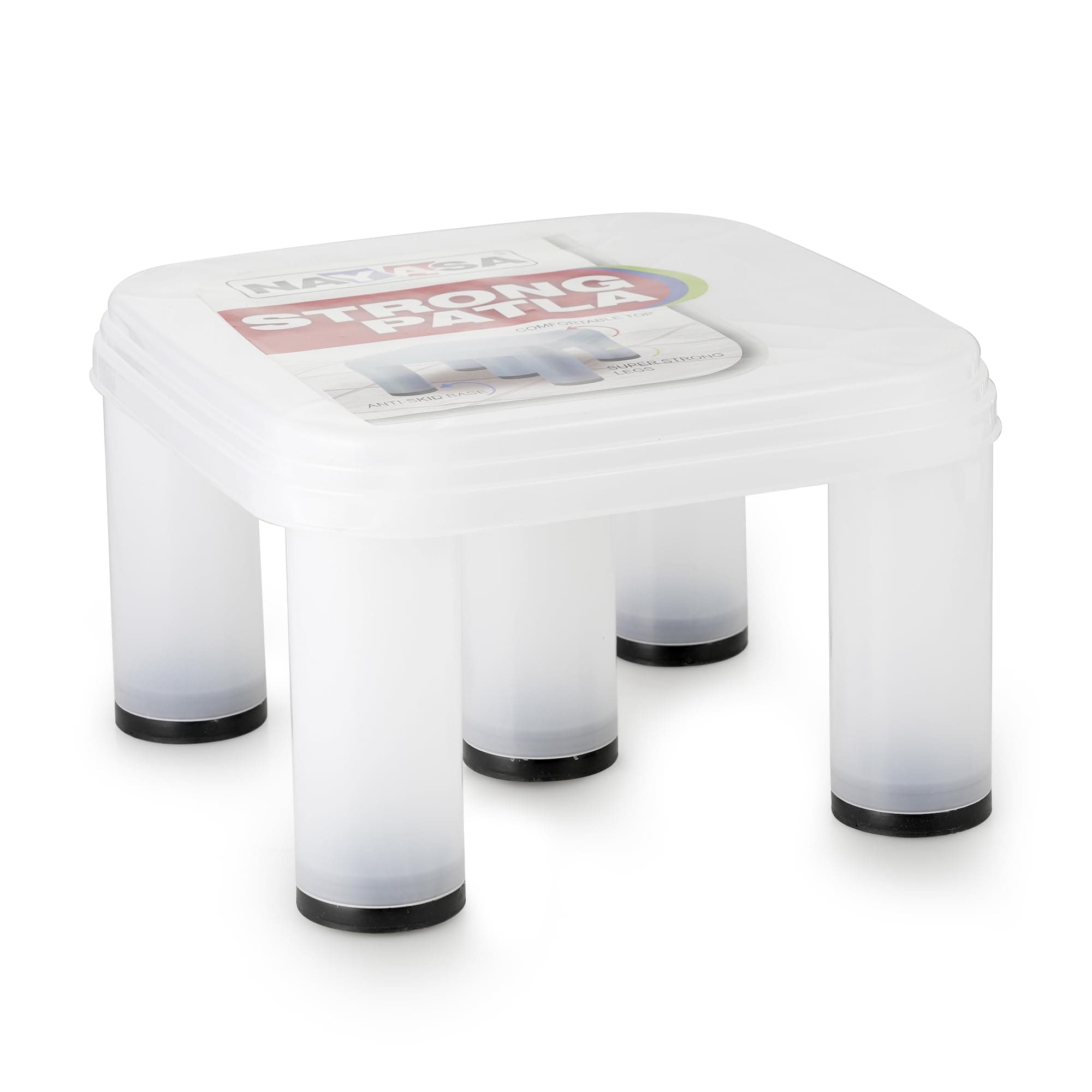 Nayasa Strong Plastic Stool for Home | Anti Skid, Light Weight & Durable | Plastic Stool for Sitting | Sturdy & Portable Stool for Home | White (516)