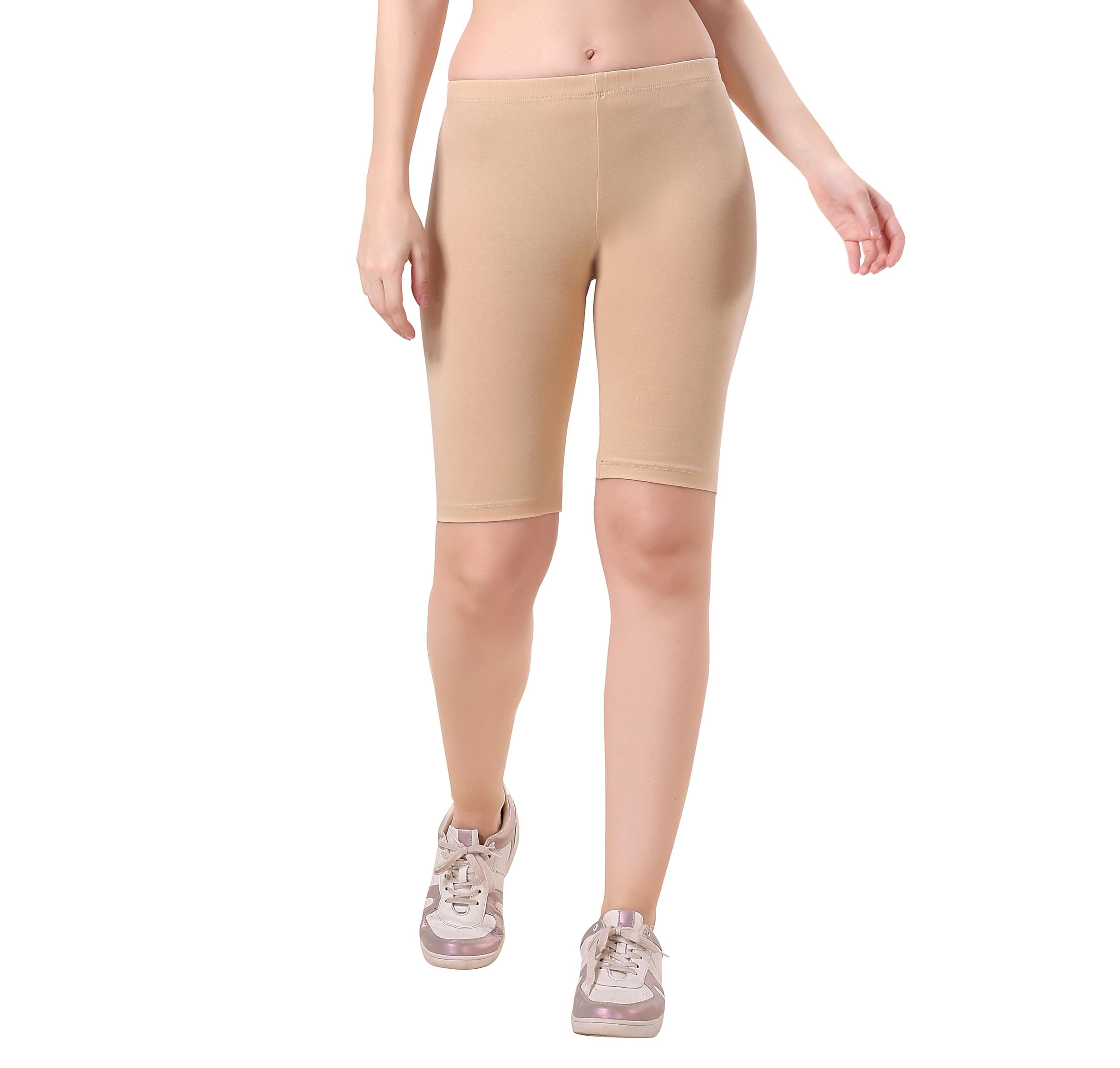 TRASA Women's Cotton Fashion Biker Workout Cycling Shorts, Cream - XL